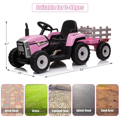 Electric Kids Ride On Tractor with Remote Control and Trailer - 12V Battery Powered Toy