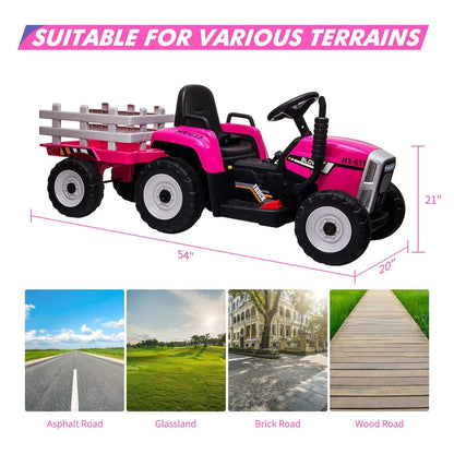 Electric Tractor with Trailer and Remote Control - Perfect Gift for Kids (12V Battery Powered)
