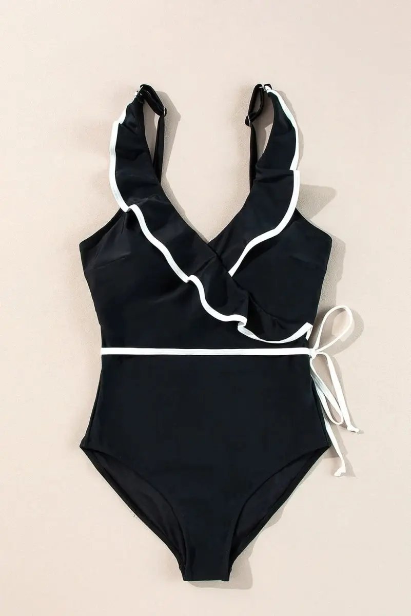 Accessories Love Salve Black Ruffle Swimsuit Vacation Women's One-Piece: Elegant & Flattering