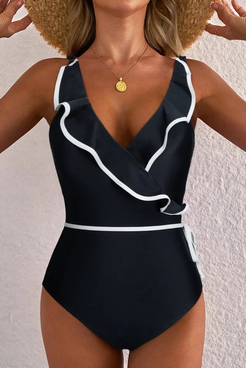 Accessories Love Salve Black Ruffle Swimsuit Vacation Women's One-Piece: Elegant & Flattering