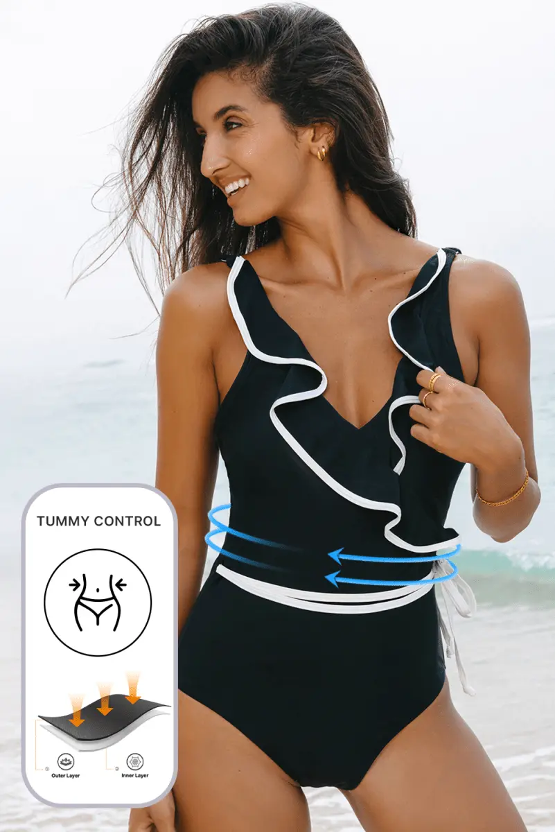 Accessories Love Salve Black Ruffle Swimsuit Vacation Women's One-Piece: Elegant & Flattering