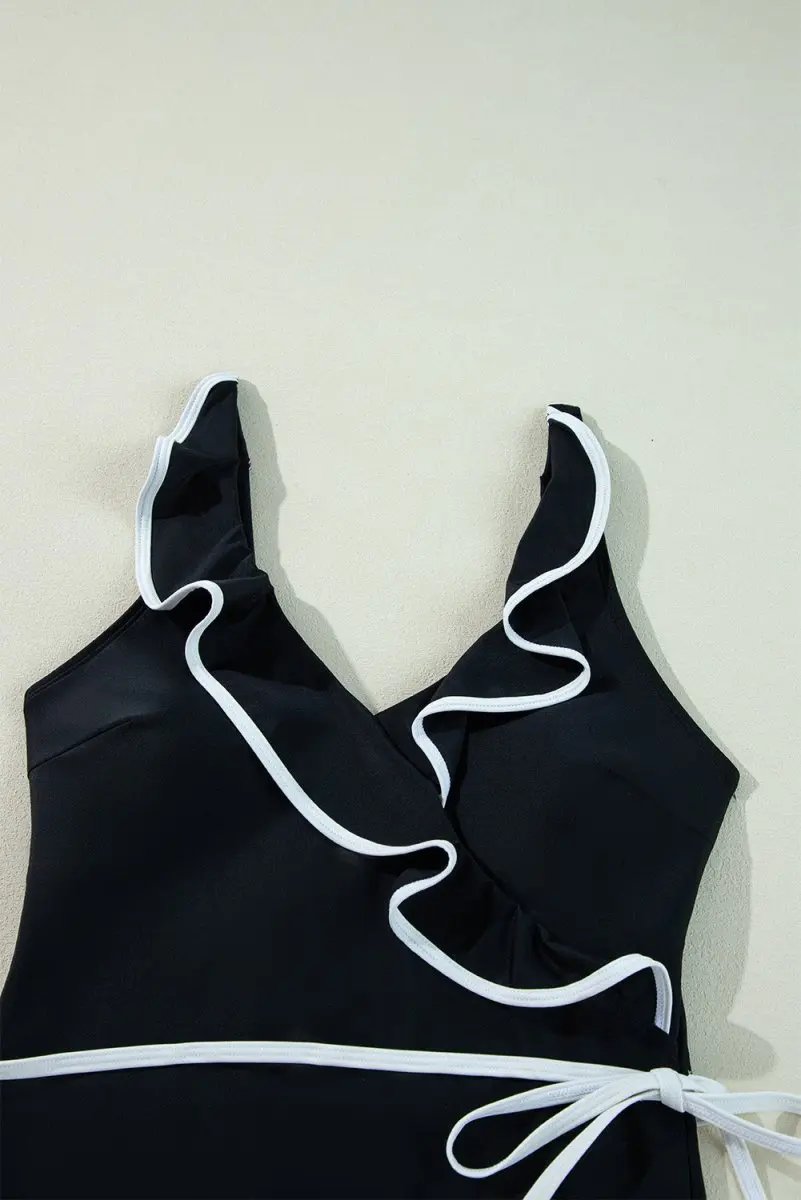 Accessories Love Salve Black Ruffle Swimsuit Vacation Women's One-Piece: Elegant & Flattering