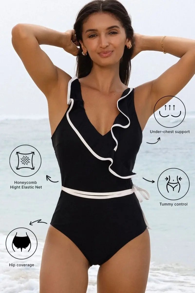 Accessories Love Salve Black Ruffle Swimsuit Vacation Women's One-Piece: Elegant & Flattering