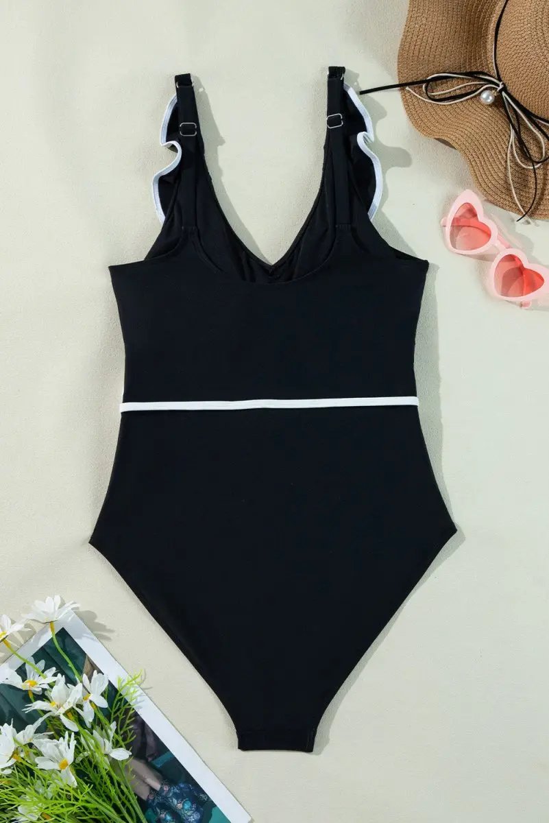 Accessories Love Salve Black Ruffle Swimsuit Vacation Women's One-Piece: Elegant & Flattering