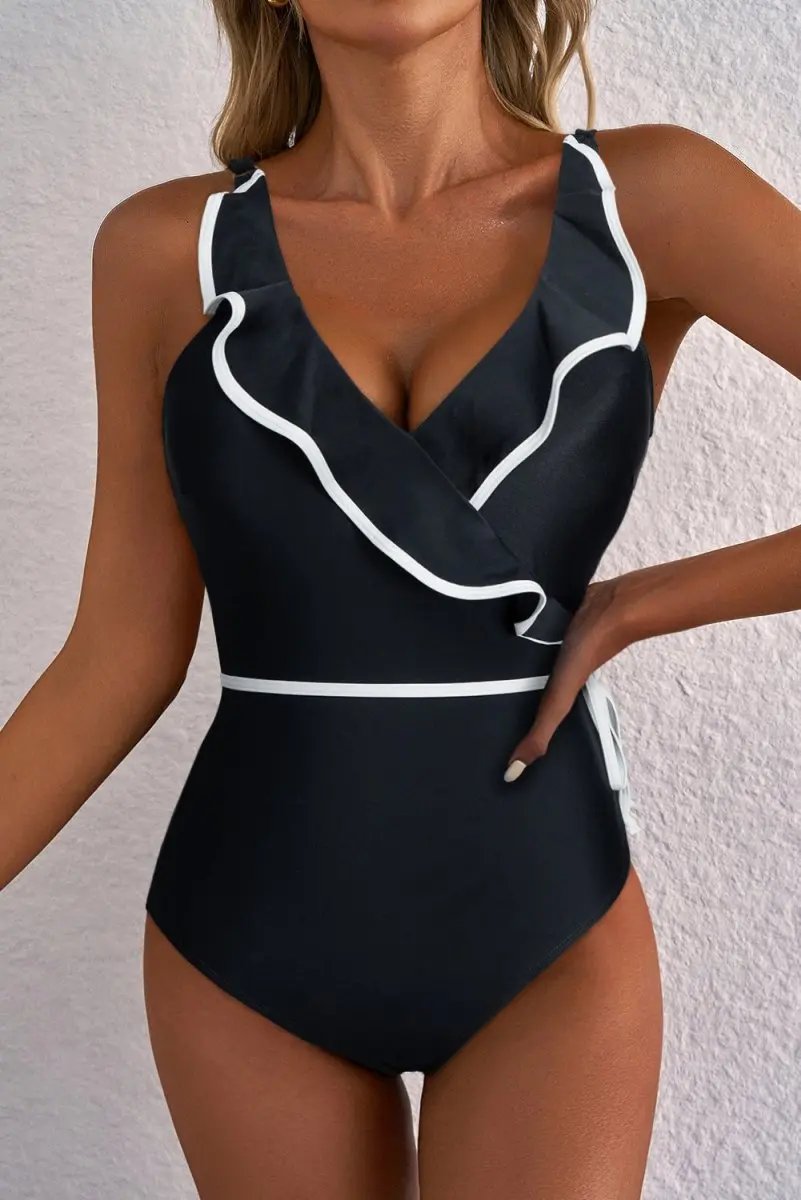 Accessories Love Salve Black Ruffle Swimsuit Vacation Women's One-Piece: Elegant & Flattering