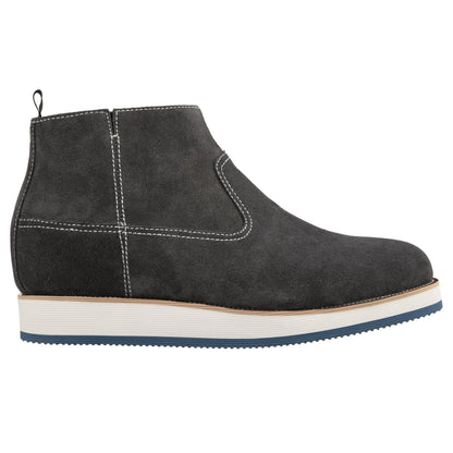 CALTO - Y30022 - 3 Inches Taller (Nubuck Grey) - Zipper Boots