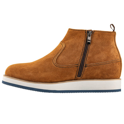 CALTO - Y30023 - 3 Inches Taller (Nubuck Brown) - Zipper Boots