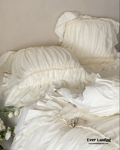 Élodie Silky Coquette Ruffled Bedding Set / Beige