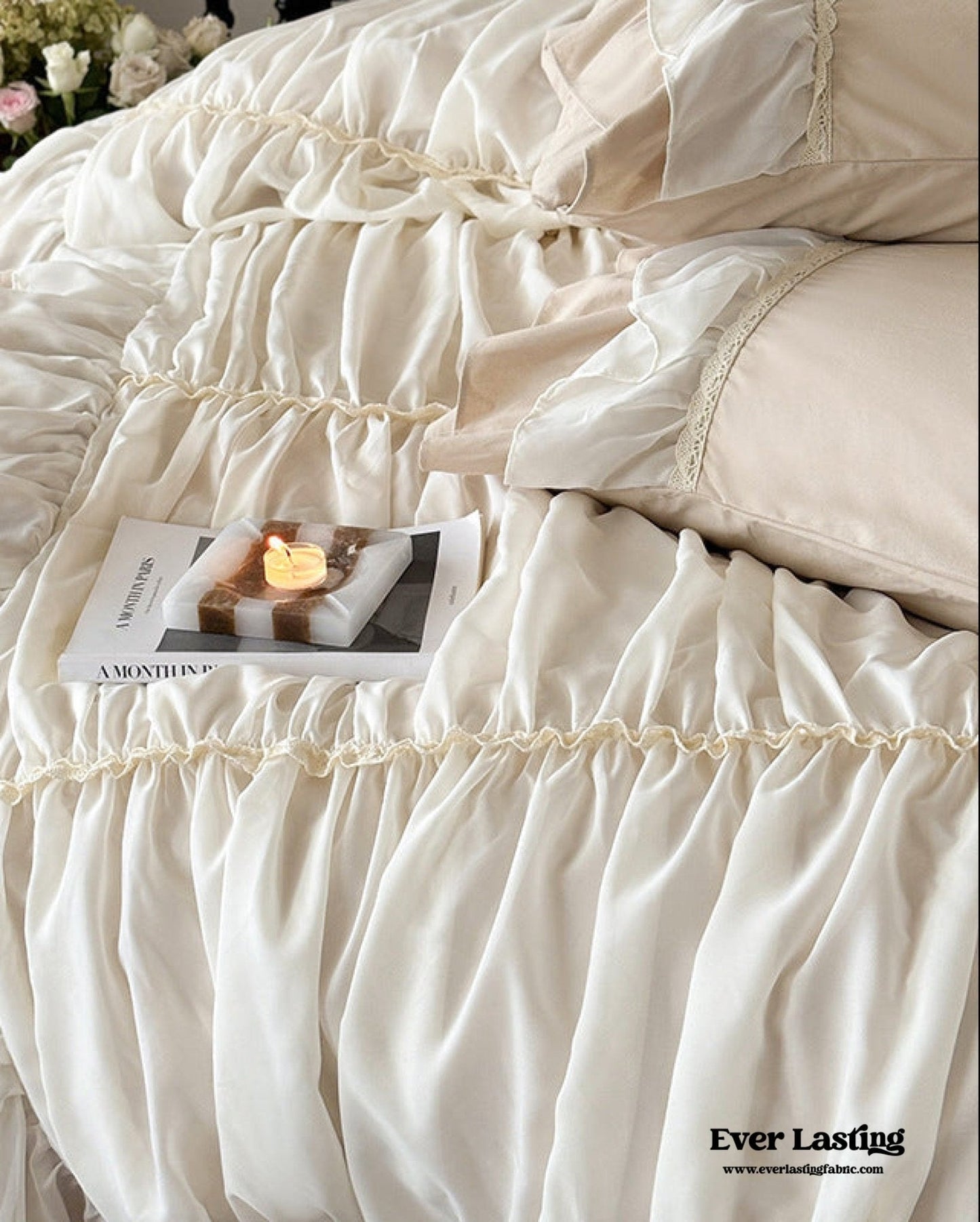 Élodie Silky Coquette Ruffled Bedding Set / Beige