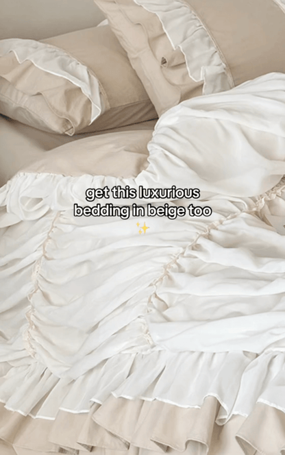 Élodie Silky Coquette Ruffled Bedding Set / Beige