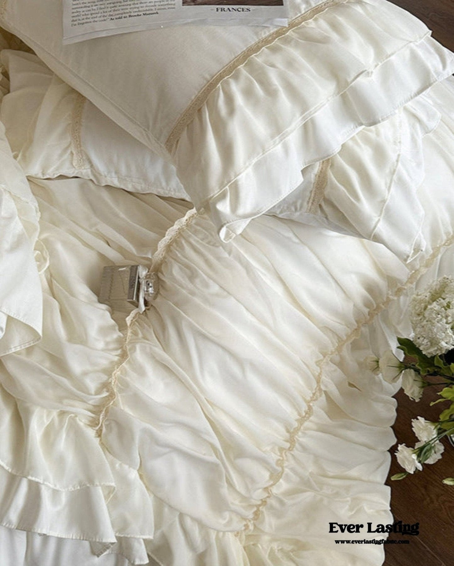 Élodie Silky Coquette Ruffled Bedding Set / White