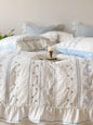 Embroidered French Lace Ruffle Duvet Cover / Pink