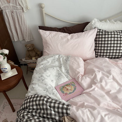 Emi Patchwork Gingham Bedding Set / Soft Mocha Pink