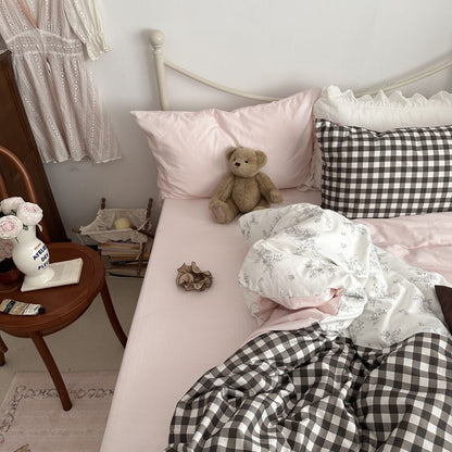 Emi Patchwork Gingham Bedding Set / Soft Mocha Pink