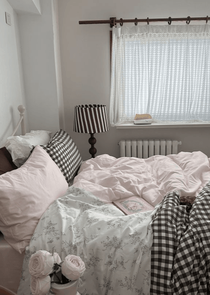 Emi Patchwork Gingham Bedding Set / Soft Mocha Pink