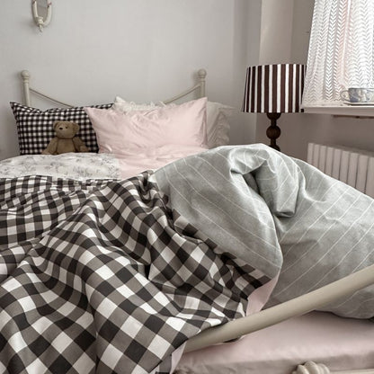 Emi Patchwork Gingham Bedding Set / Soft Mocha Pink