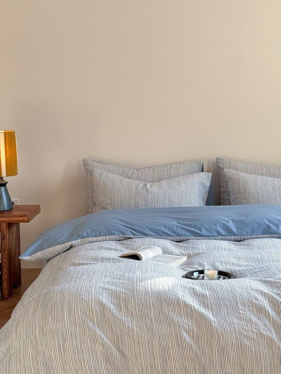 Emma Duo Striped Jacquard Bedding Set / Blue