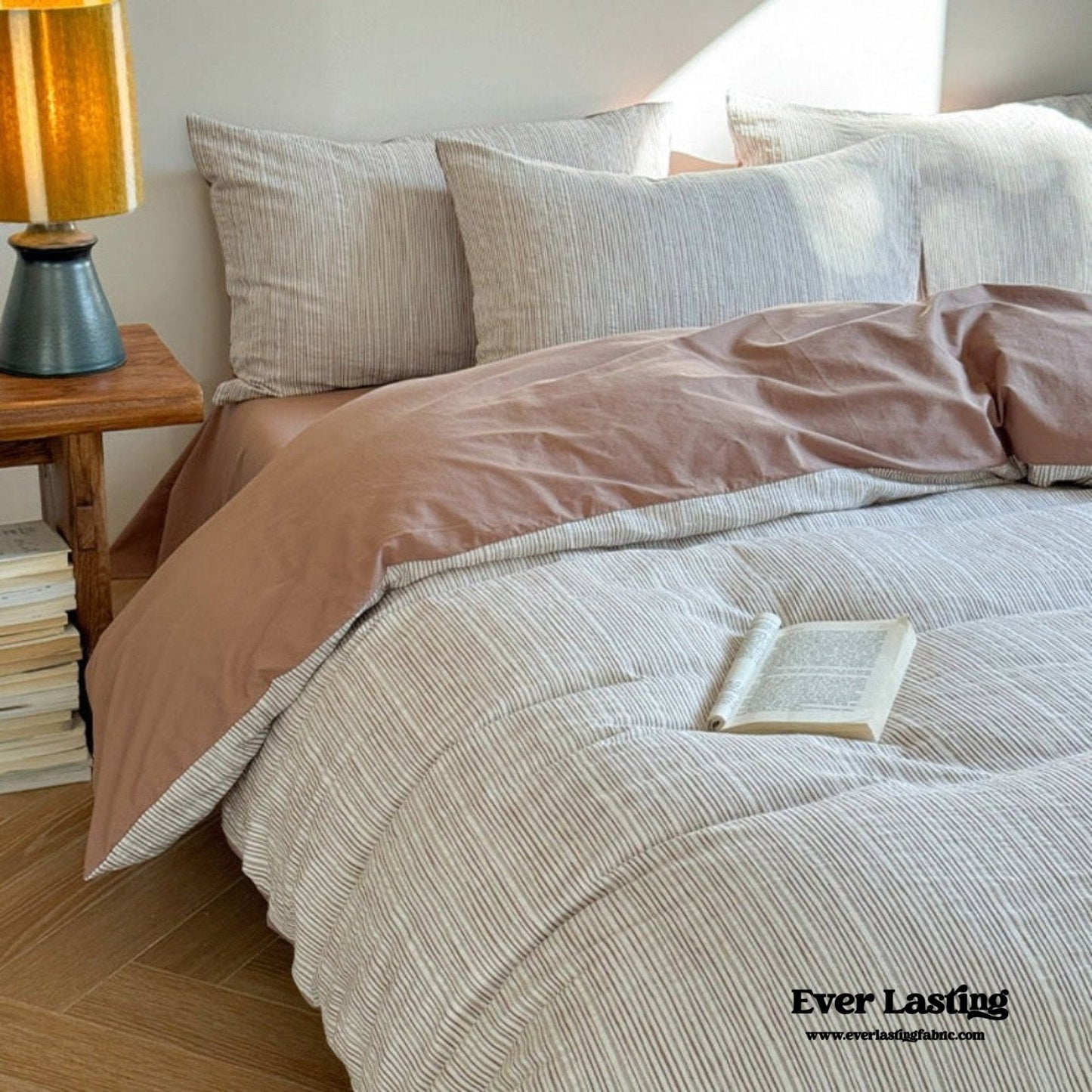 Emma Duo Striped Jacquard Bedding Set / Brown