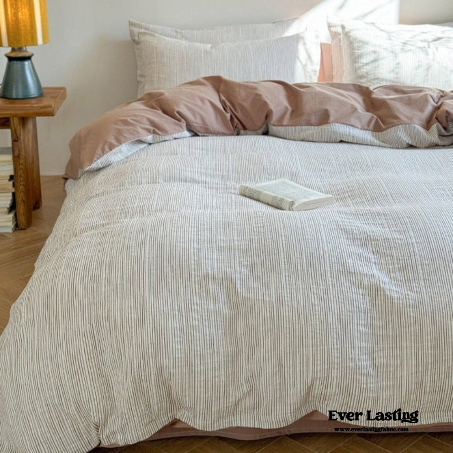 Emma Duo Striped Jacquard Bedding Set / Cream