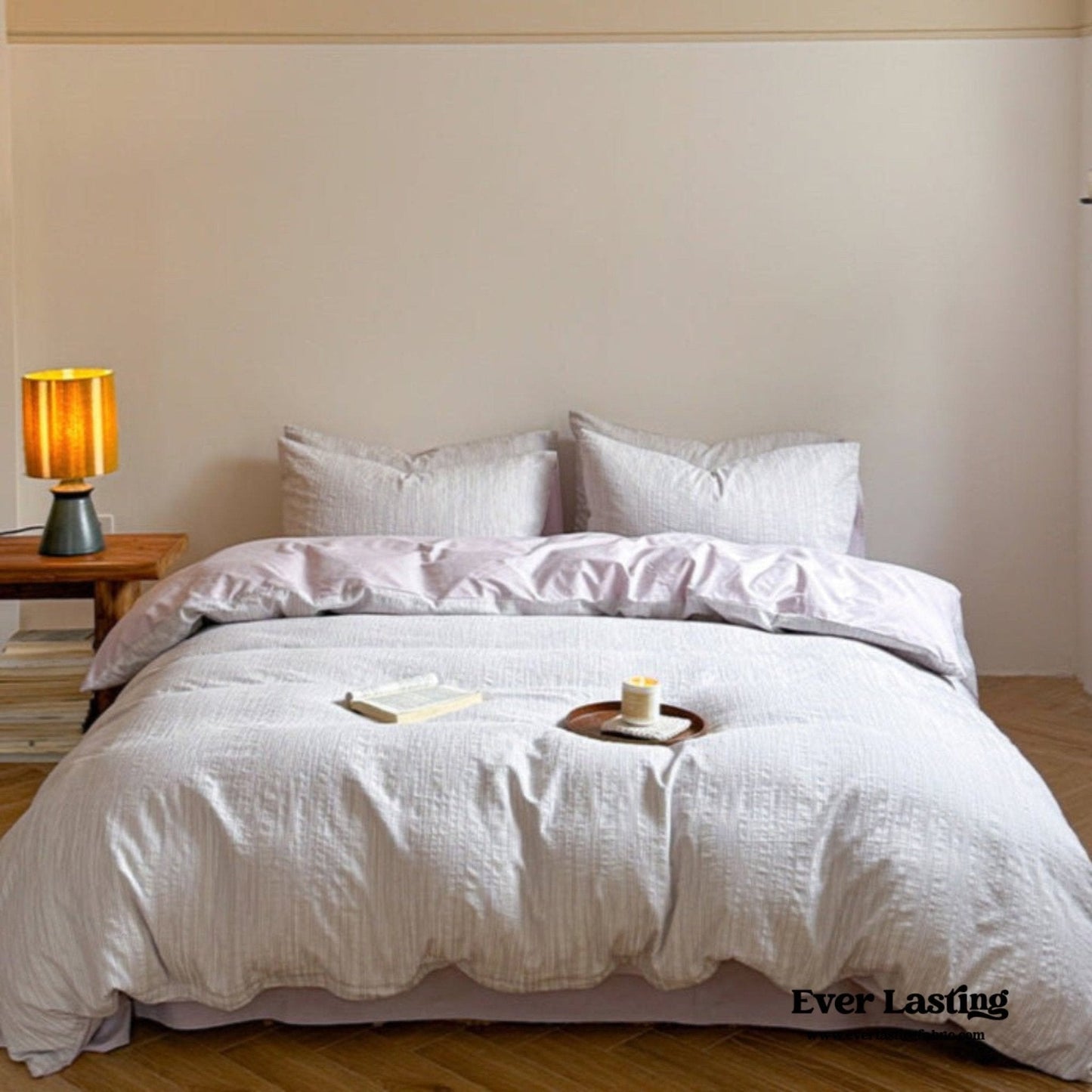 Emma Duo Striped Jacquard Bedding Set / Cream