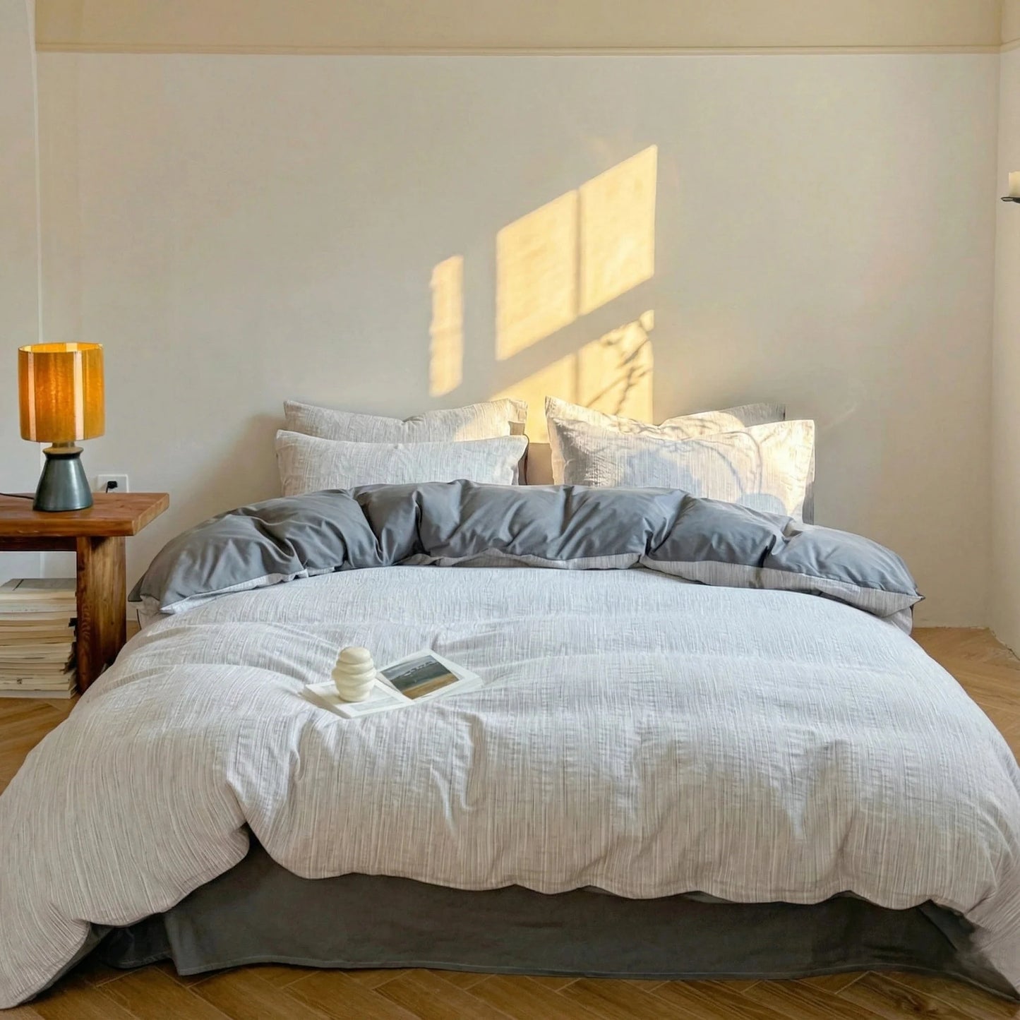 Emma Duo Striped Jacquard Bedding Set / Gray