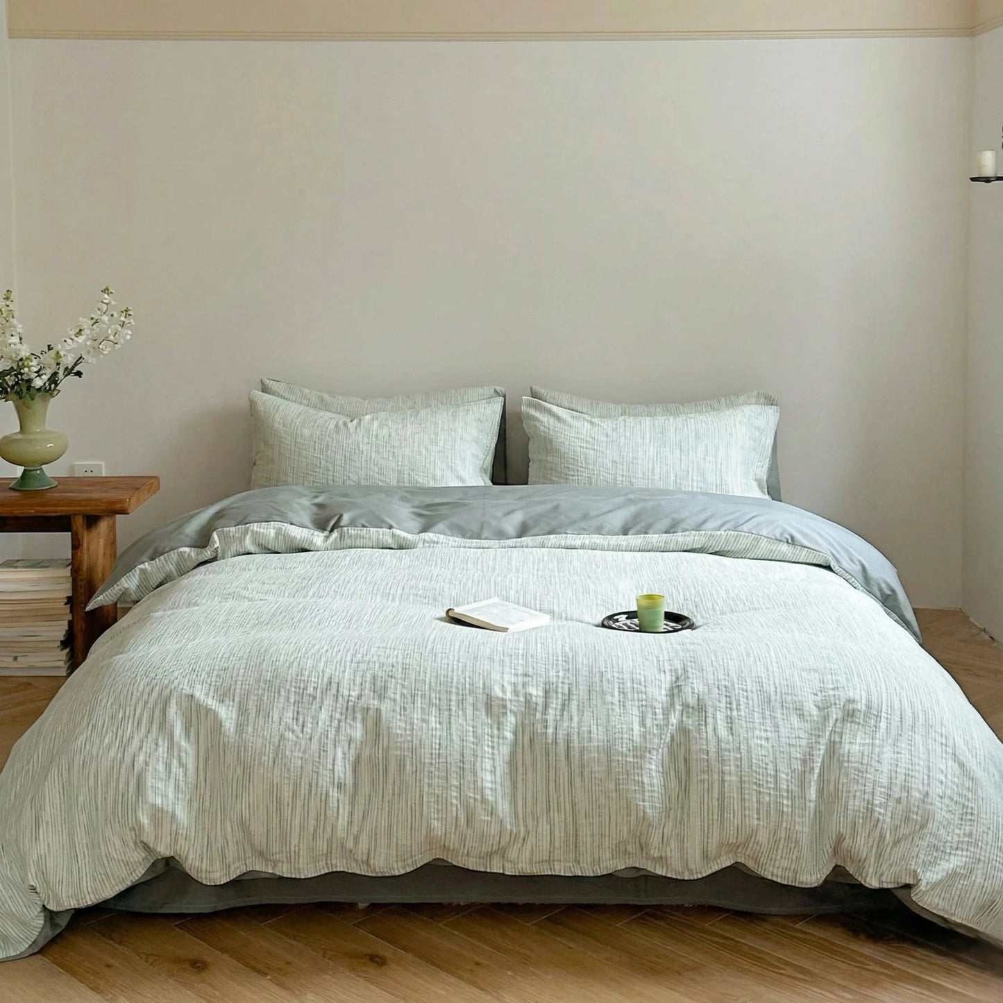 Emma Duo Striped Jacquard Bedding Set / Green