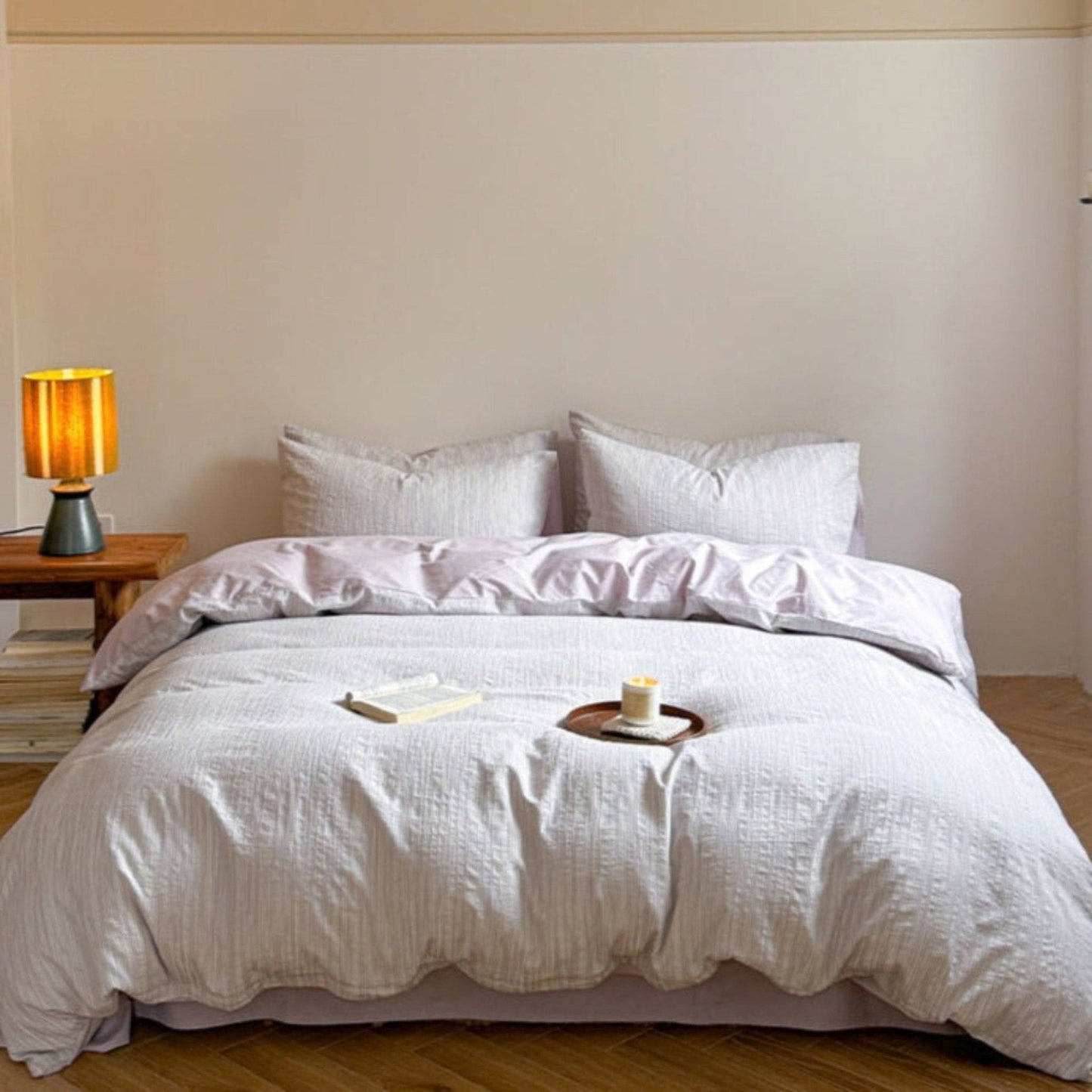 Emma Duo Striped Jacquard Bedding Set / Pink