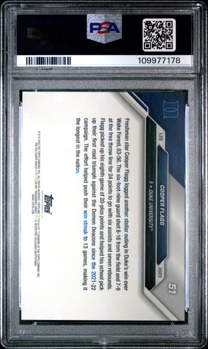 Graded 2024 Topps Bowman U Now Cooper Flagg #51 Pushes Win Streak to 13 Games, Nations Longest Rookie RC Basketball Card PSA 10 Gem Mint