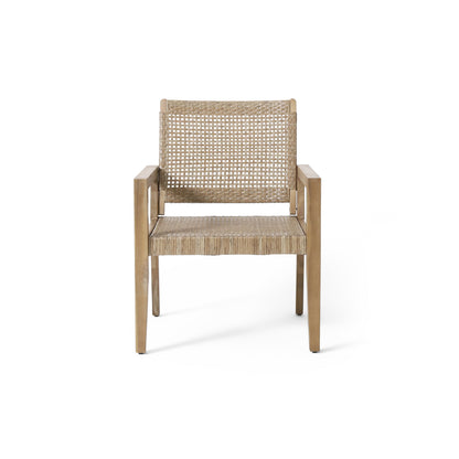 Outdoor Wicker and Acacia Wood Club Chairs - Set of 2
