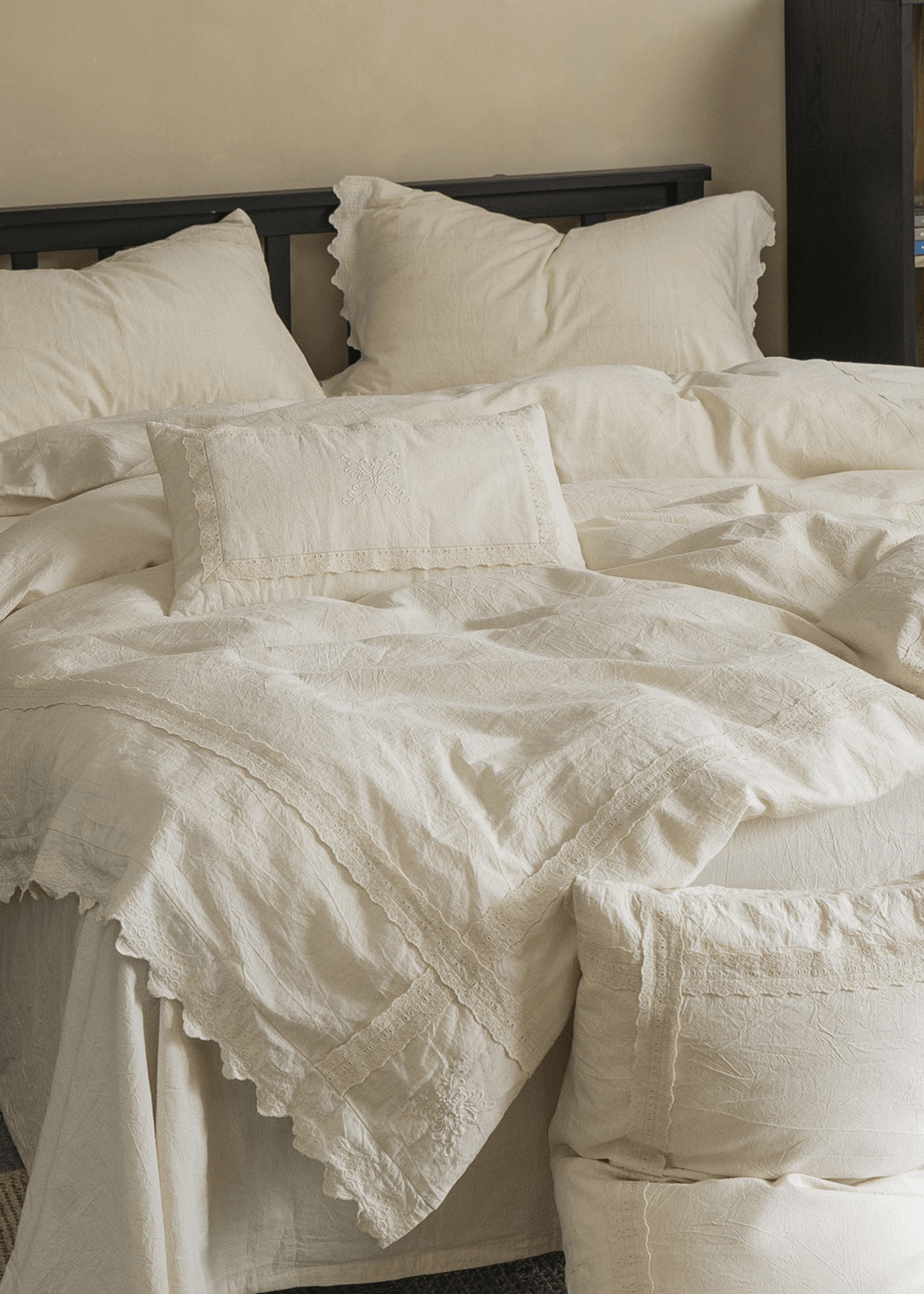 Esme French Linen Cotton Embroidered Floral Bedding Set / White