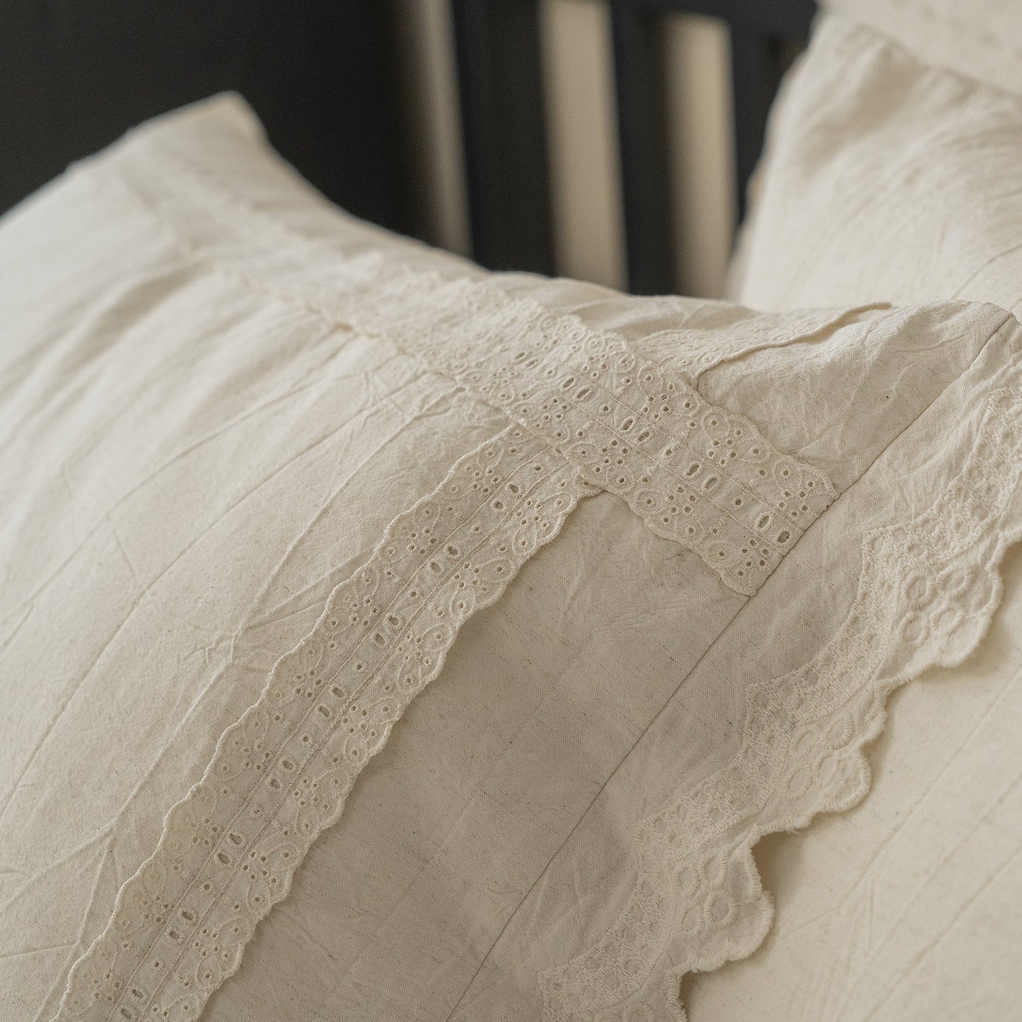 Esme French Linen Cotton Embroidered Floral Bedding Set / White