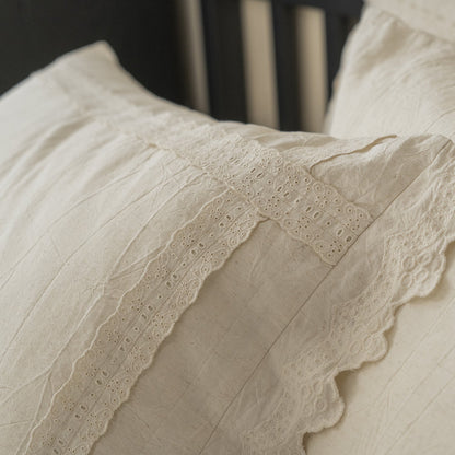 Esme French Linen Cotton Embroidered Floral Bedding Set / White