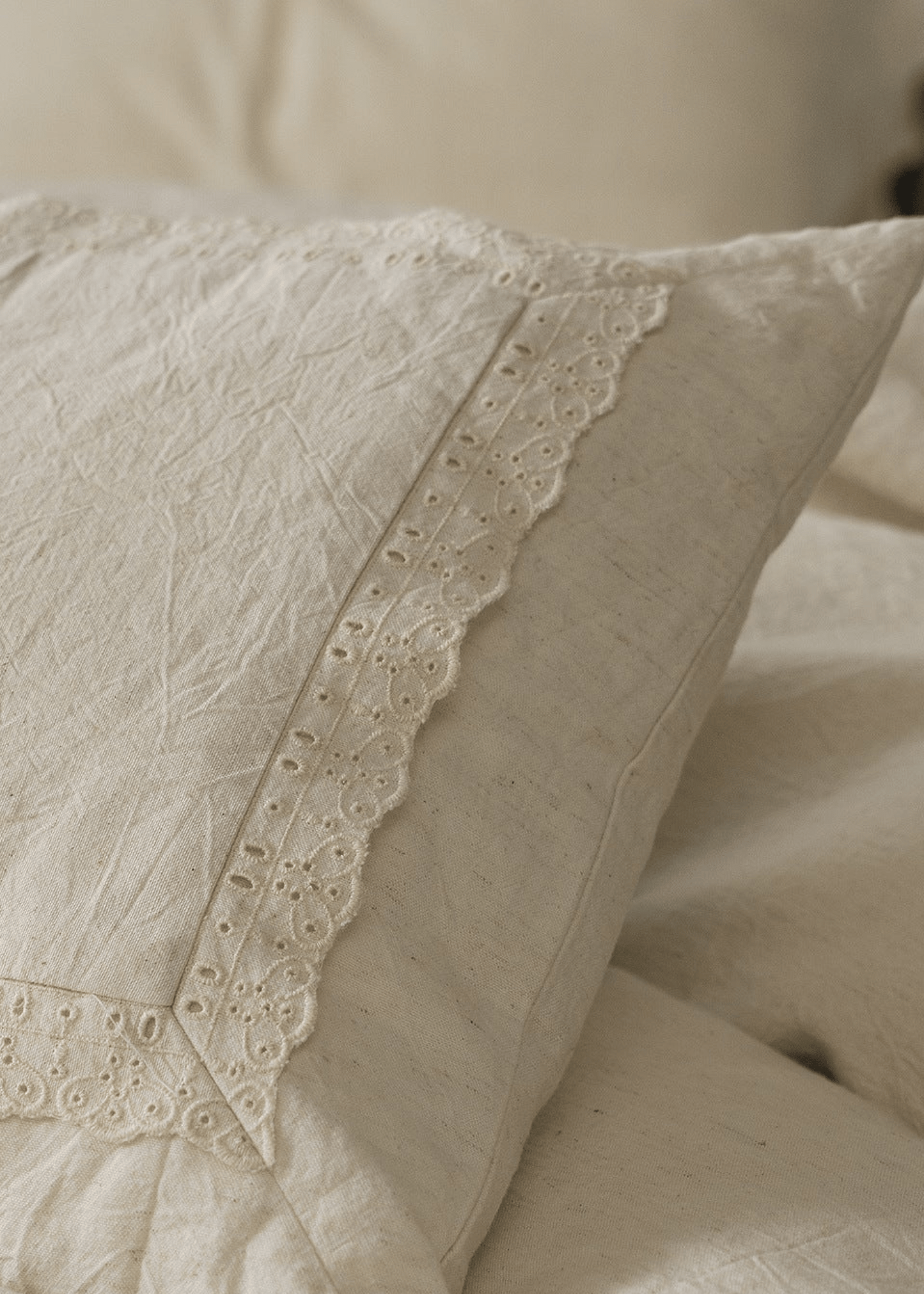 Esme French Linen Cotton Embroidered Floral Bedding Set / White
