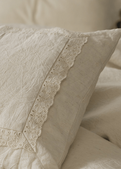 Esme French Linen Cotton Embroidered Floral Bedding Set / White