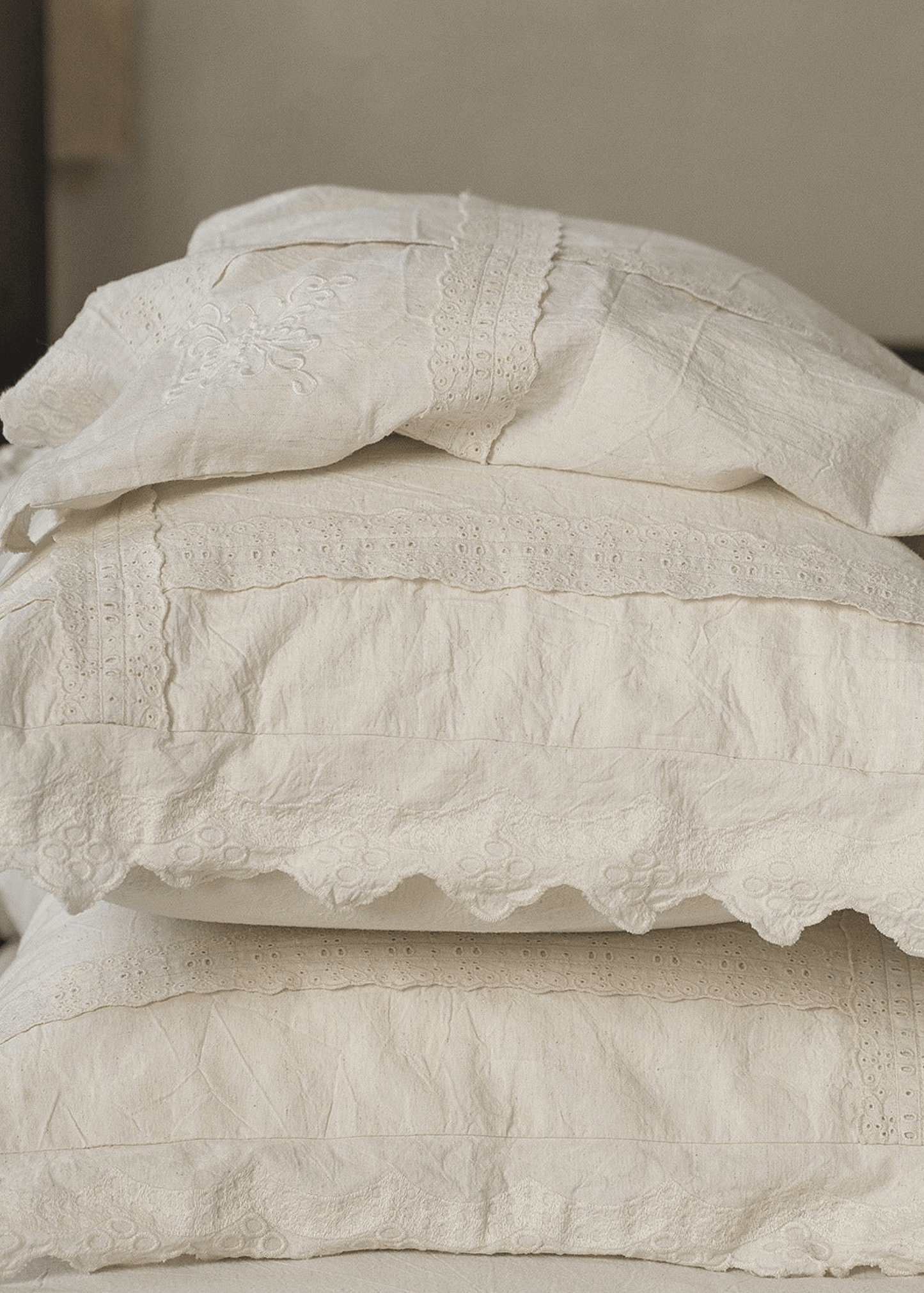 Esme French Linen Cotton Embroidered Floral Bedding Set / White