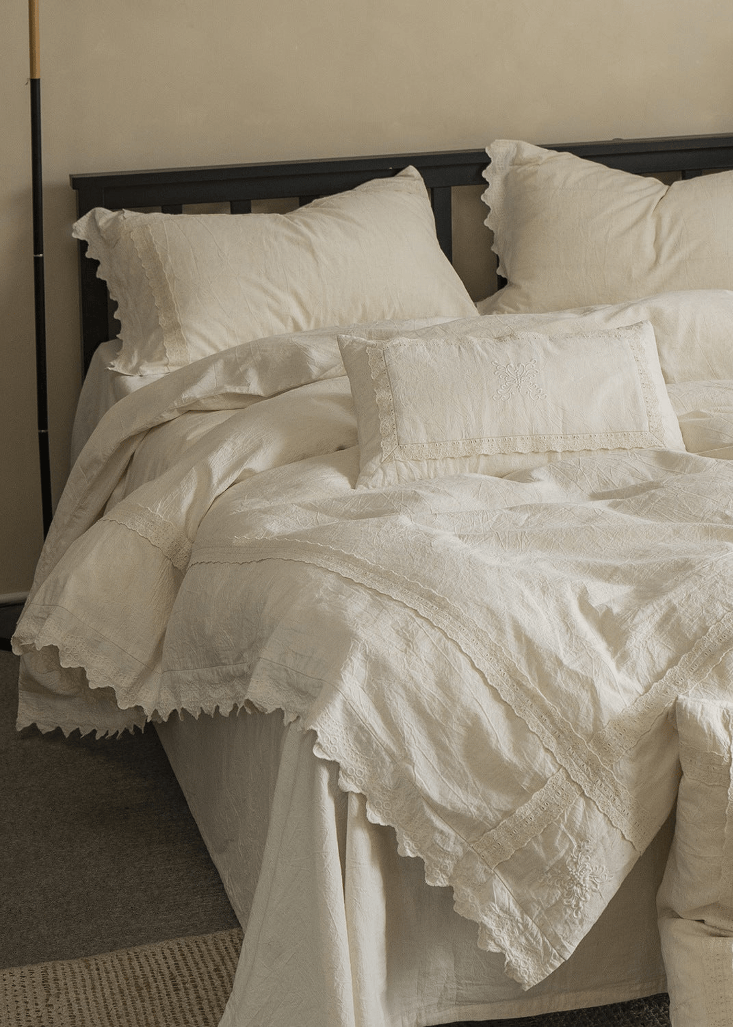 Esme French Linen Cotton Embroidered Floral Bedding Set / White