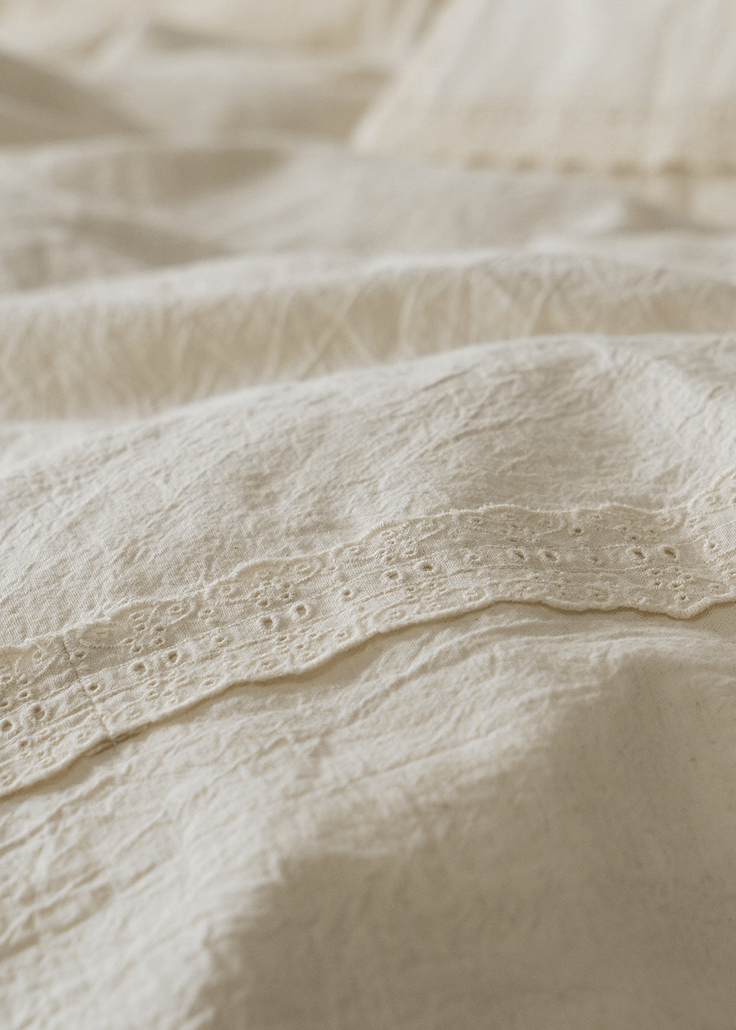 Esme French Linen Cotton Embroidered Floral Bedding Set / White