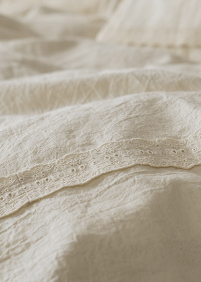 Esme French Linen Cotton Embroidered Floral Bedding Set / White