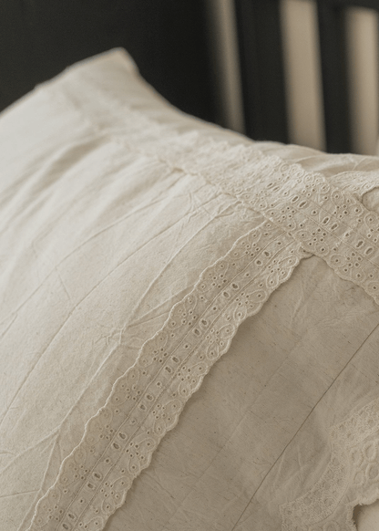 Esme French Linen Cotton Embroidered Floral Bedding Set / White
