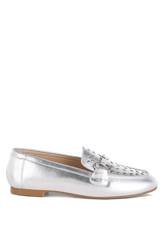 Shoes Rag Company Estafa Horsebit & Studs Metallic Pleather Loafers for Women