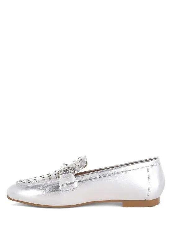 Shoes Rag Company Estafa Horsebit & Studs Metallic Pleather Loafers for Women