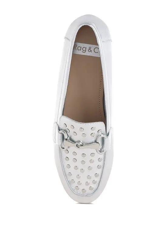 Shoes Rag Company Estafa Horsebit & Studs Metallic Pleather Loafers for Women