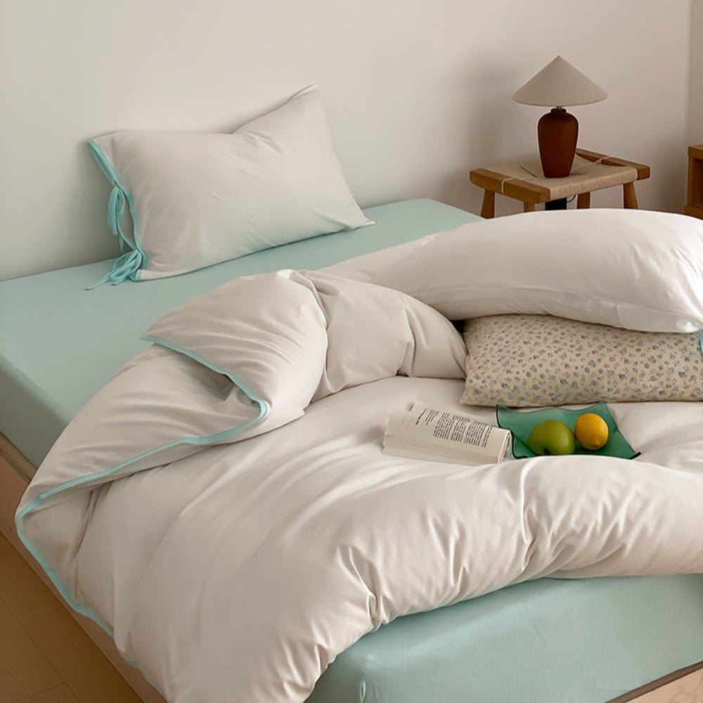 Evangeline Pastel Bow Tie Twill Bedding Set / White