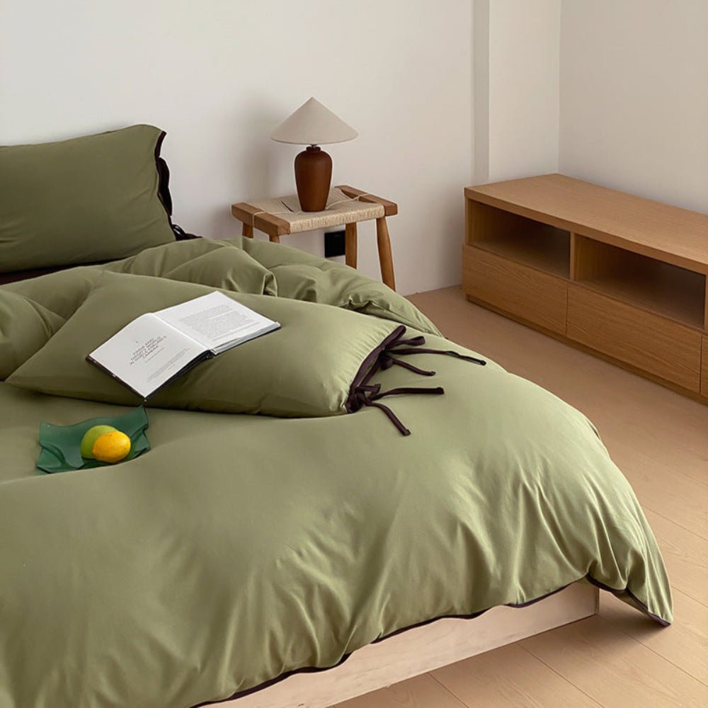 Evangeline Pastel Bow Tie Twill Bedding Set / Green