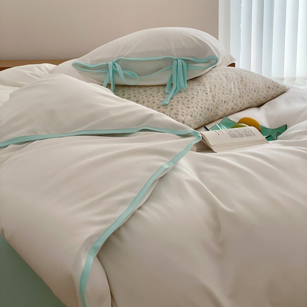 Evangeline Pastel Bow Tie Twill Bedding Set / White