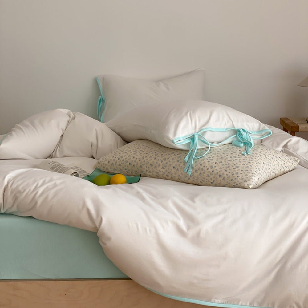 Evangeline Pastel Bow Tie Twill Bedding Set / White