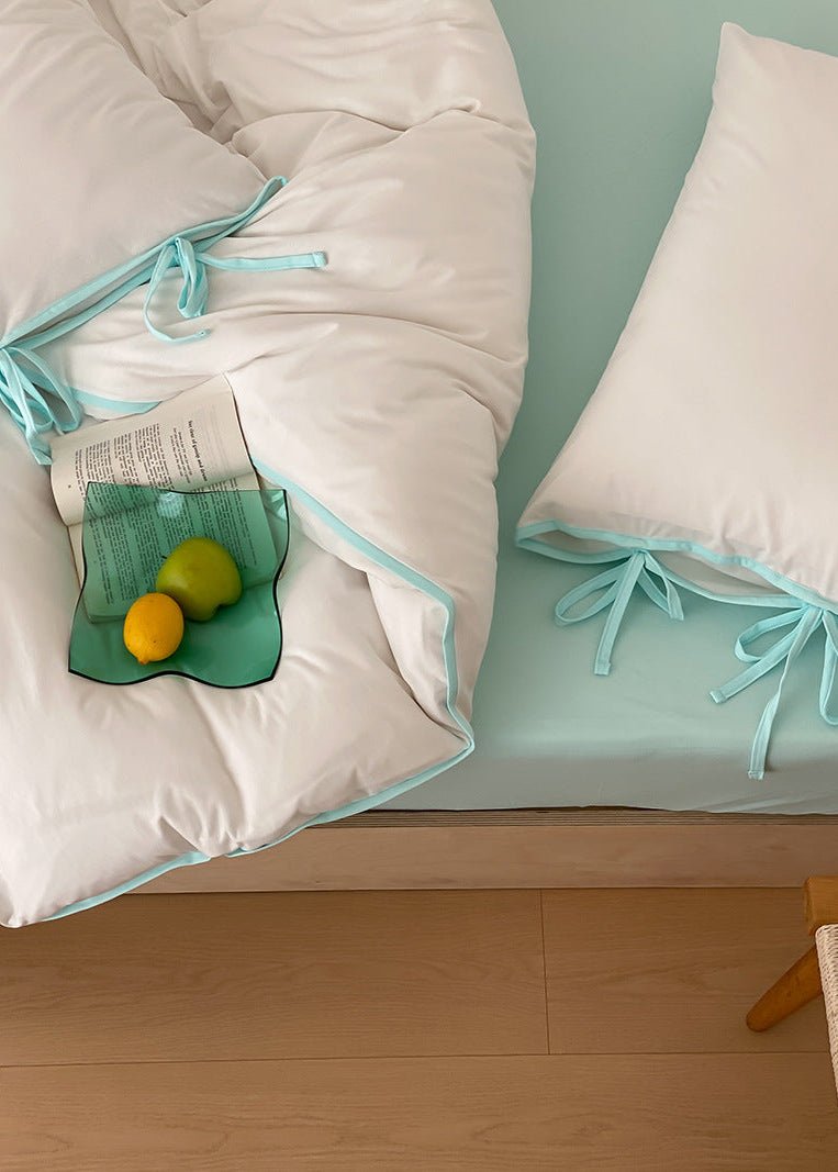 Evangeline Pastel Bow Tie Twill Bedding Set / White