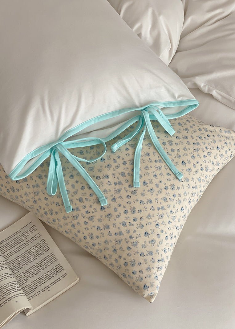 Evangeline Pastel Bow Tie Twill Bedding Set / White