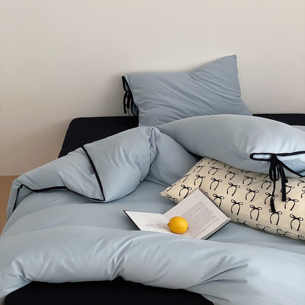 Evangeline Pastel Bow Tie Twill Bedding Set / Blue
