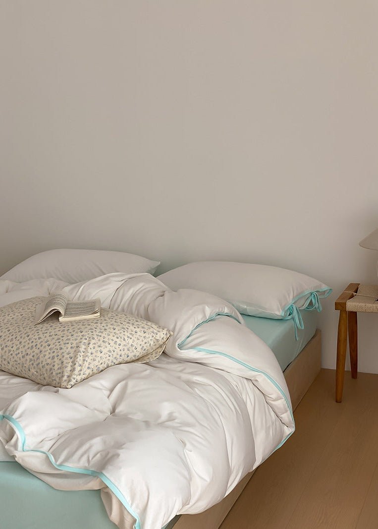 Evangeline Pastel Bow Tie Twill Bedding Set / White